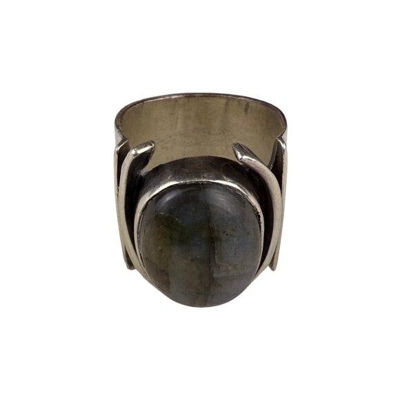 Vintage Sterling Silver Unisex Statement Ring With Labradorite Gemstone Size 8 - Picture 1 of 6